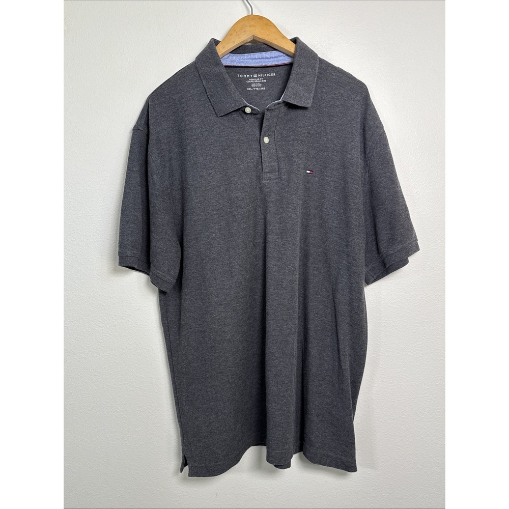 Tommy Hilfiger Men's Polo Shirt Gray XXL Short Sleeve Classic Fit Cotton‎ Logo